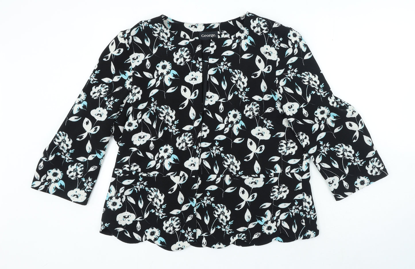 George Womens Black Floral Polyester Jacket Blazer Size 18