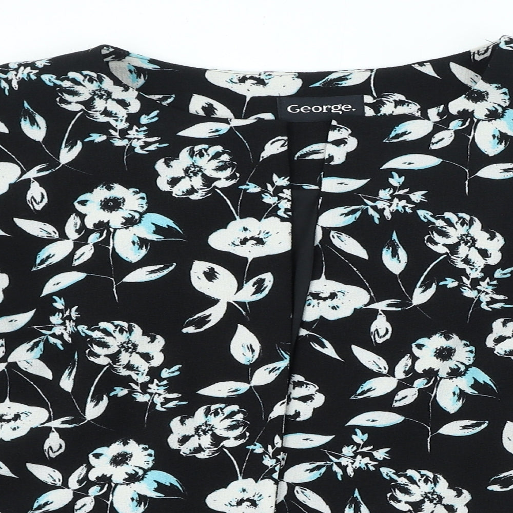 George Womens Black Floral Polyester Jacket Blazer Size 18