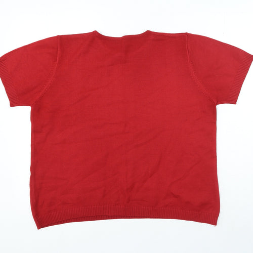 Preworn Womens Red Acrylic Basic T-Shirt Size L Round Neck
