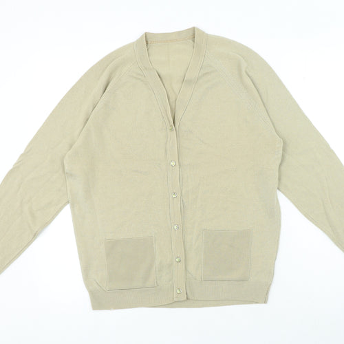 Pure New Wool Womens Beige V-Neck Wool Cardigan Jumper Size M
