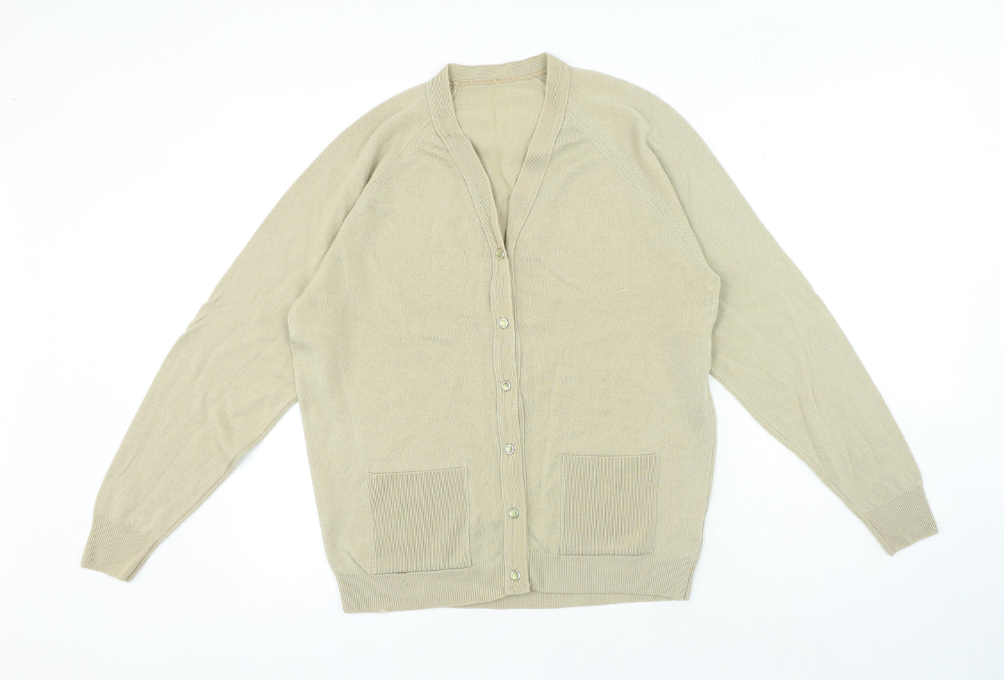 Pure New Wool Womens Beige V-Neck Wool Cardigan Jumper Size M
