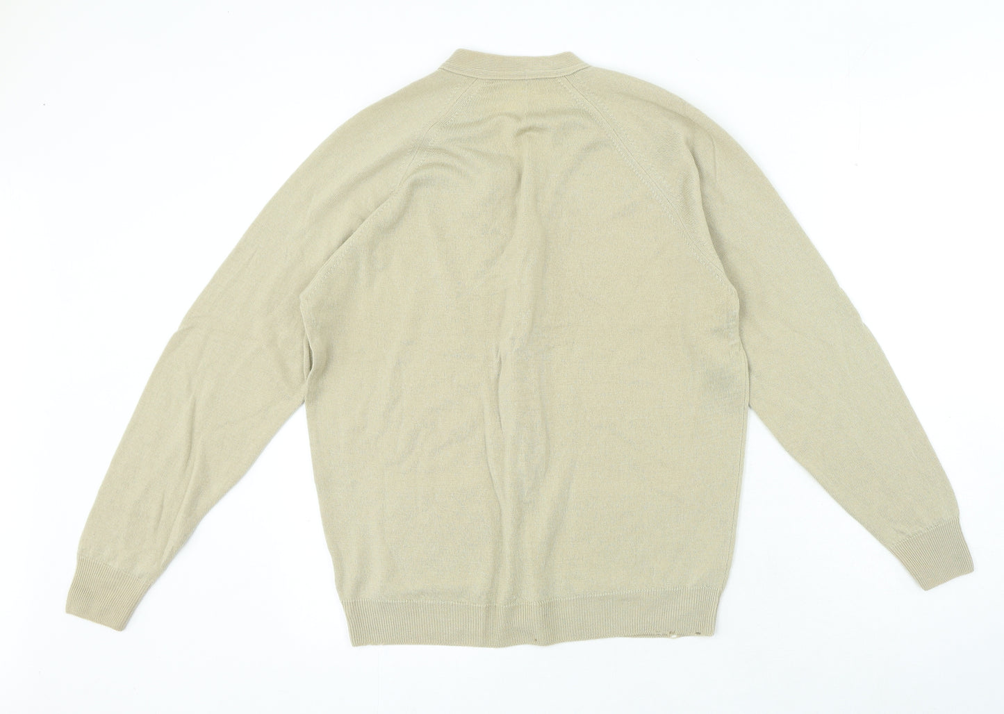 Pure New Wool Womens Beige V-Neck Wool Cardigan Jumper Size M