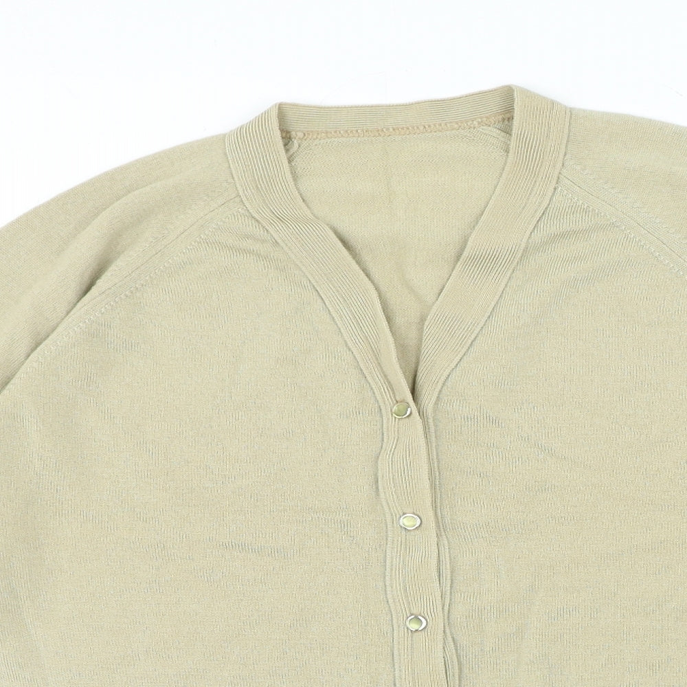 Pure New Wool Womens Beige V-Neck Wool Cardigan Jumper Size M