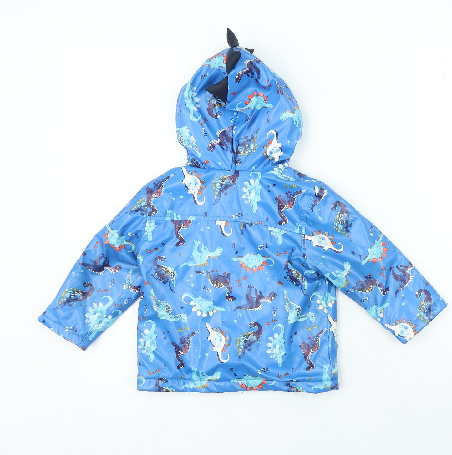 Preworn Boys Blue Geometric Basic Coat Coat Size 12-18 Months Zip - Dinosaur