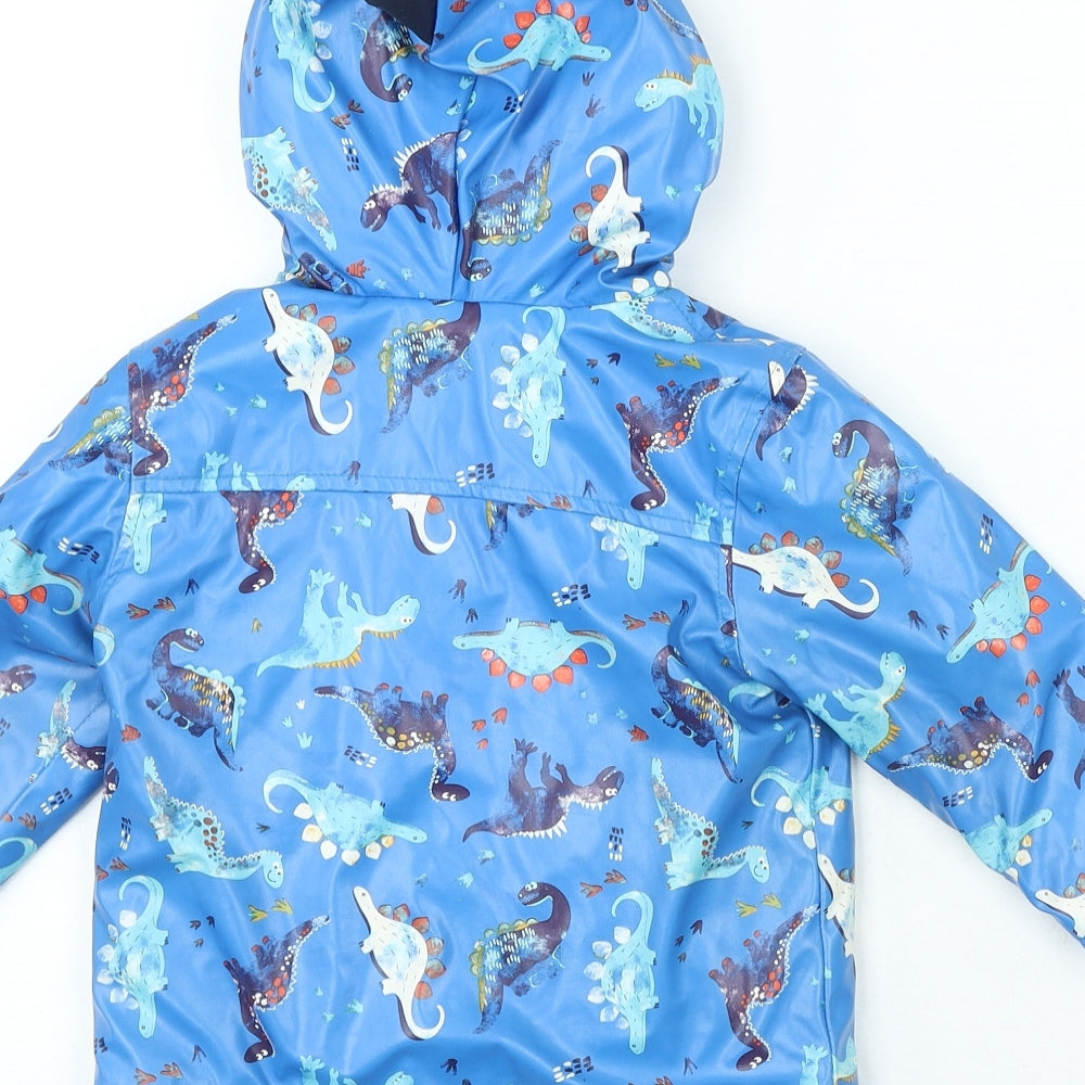 Preworn Boys Blue Geometric Basic Coat Coat Size 12-18 Months Zip - Dinosaur