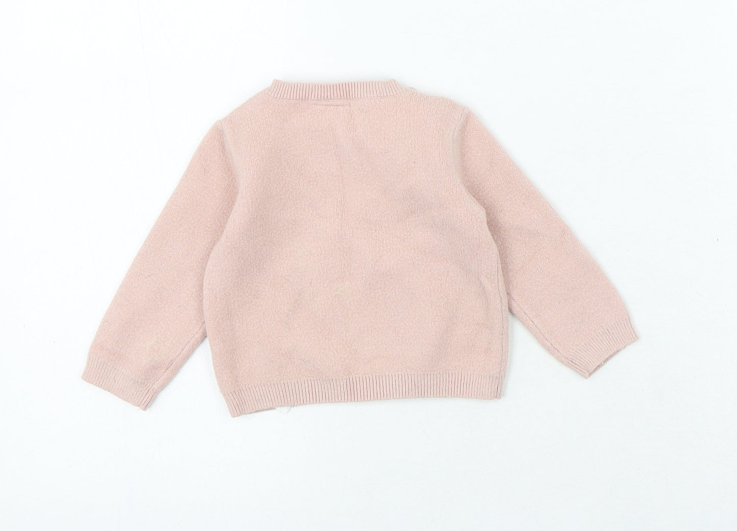 River Island Girls Pink Viscose Jersey T-Shirt Size 6-9 Months Crew Neck Snap - Adorable