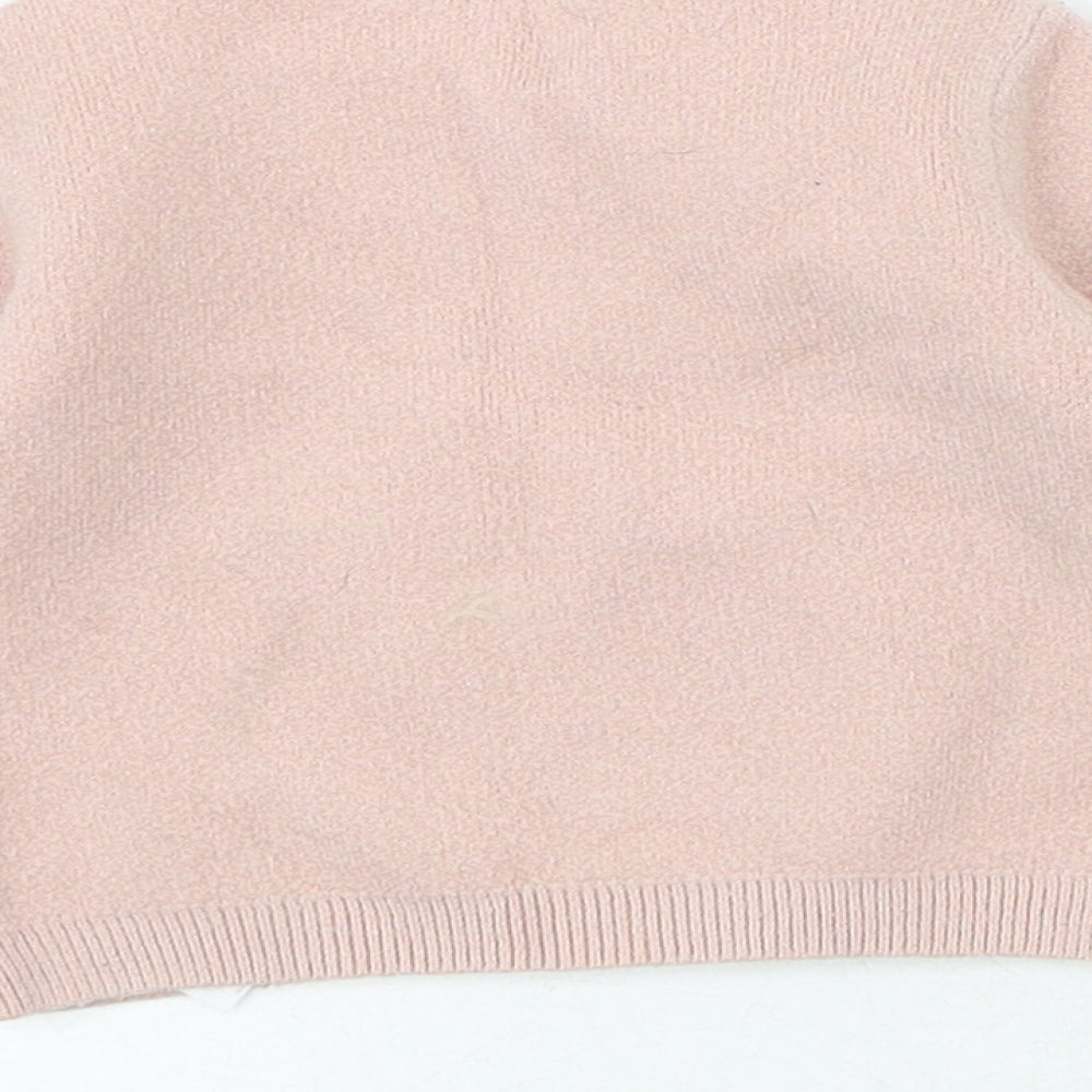 River Island Girls Pink Viscose Jersey T-Shirt Size 6-9 Months Crew Neck Snap - Adorable