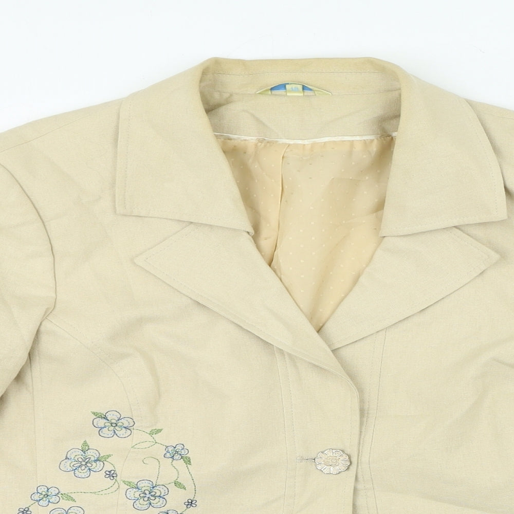 Klass Womens Beige Floral Linen Jacket Blazer Size 18 - Embroidered