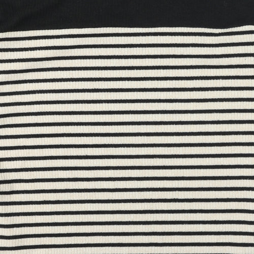 F&F Womens Black Crew Neck Striped Polyester Pullover Jumper Size 14 - Zip on sides
