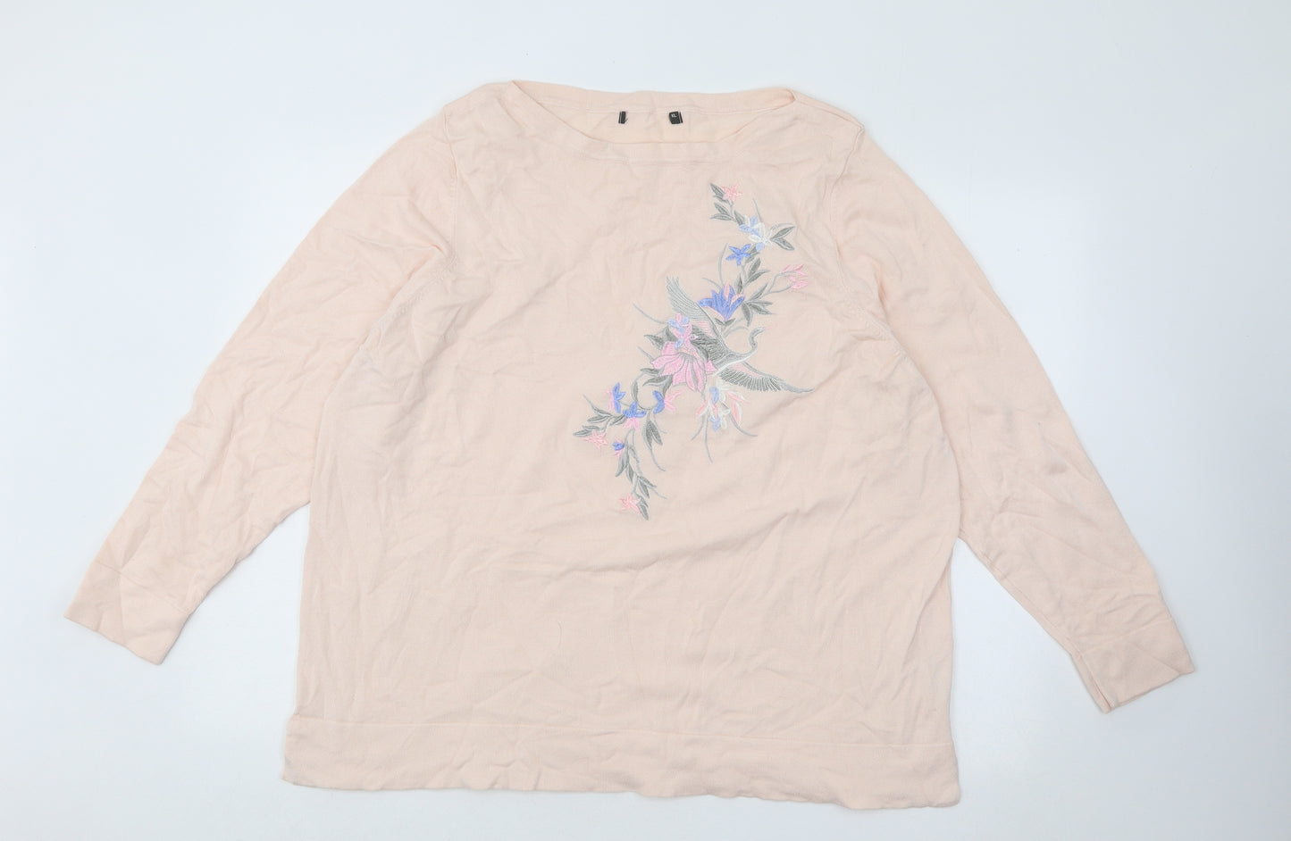 Bonmarché Womens Pink Round Neck Floral Viscose Pullover Jumper Size XL