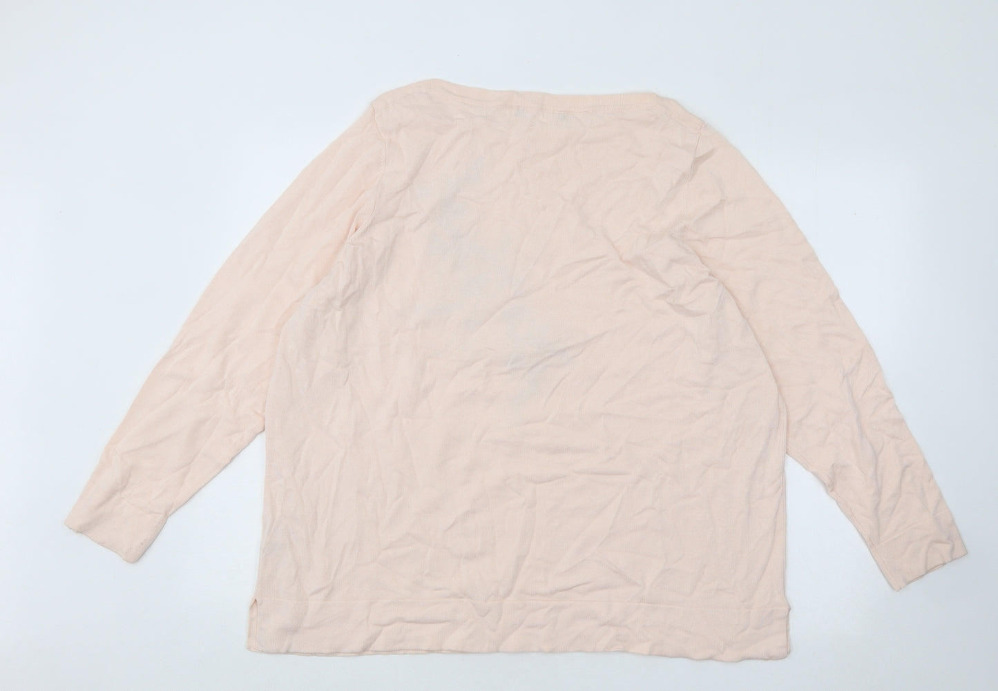 Bonmarché Womens Pink Round Neck Floral Viscose Pullover Jumper Size XL