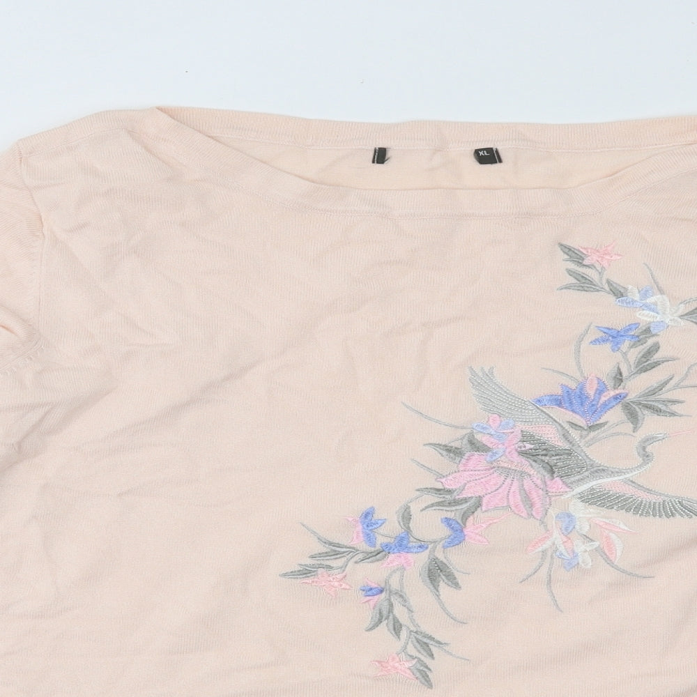 Bonmarché Womens Pink Round Neck Floral Viscose Pullover Jumper Size XL