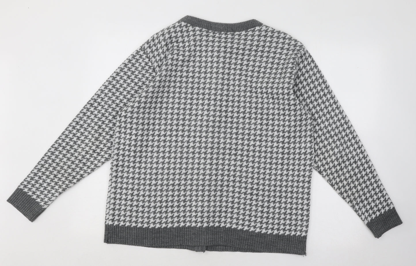 Reflect Womens Grey Round Neck Geometric Acrylic Cardigan Jumper Size L - Houndstooth
