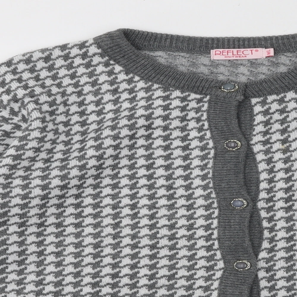 Reflect Womens Grey Round Neck Geometric Acrylic Cardigan Jumper Size L - Houndstooth