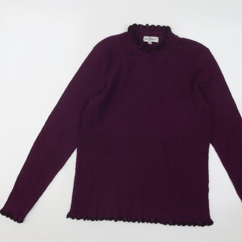 Mudflowers Womens Purple Mock Neck Viscose Pullover Jumper Size M - Lettuce Edging