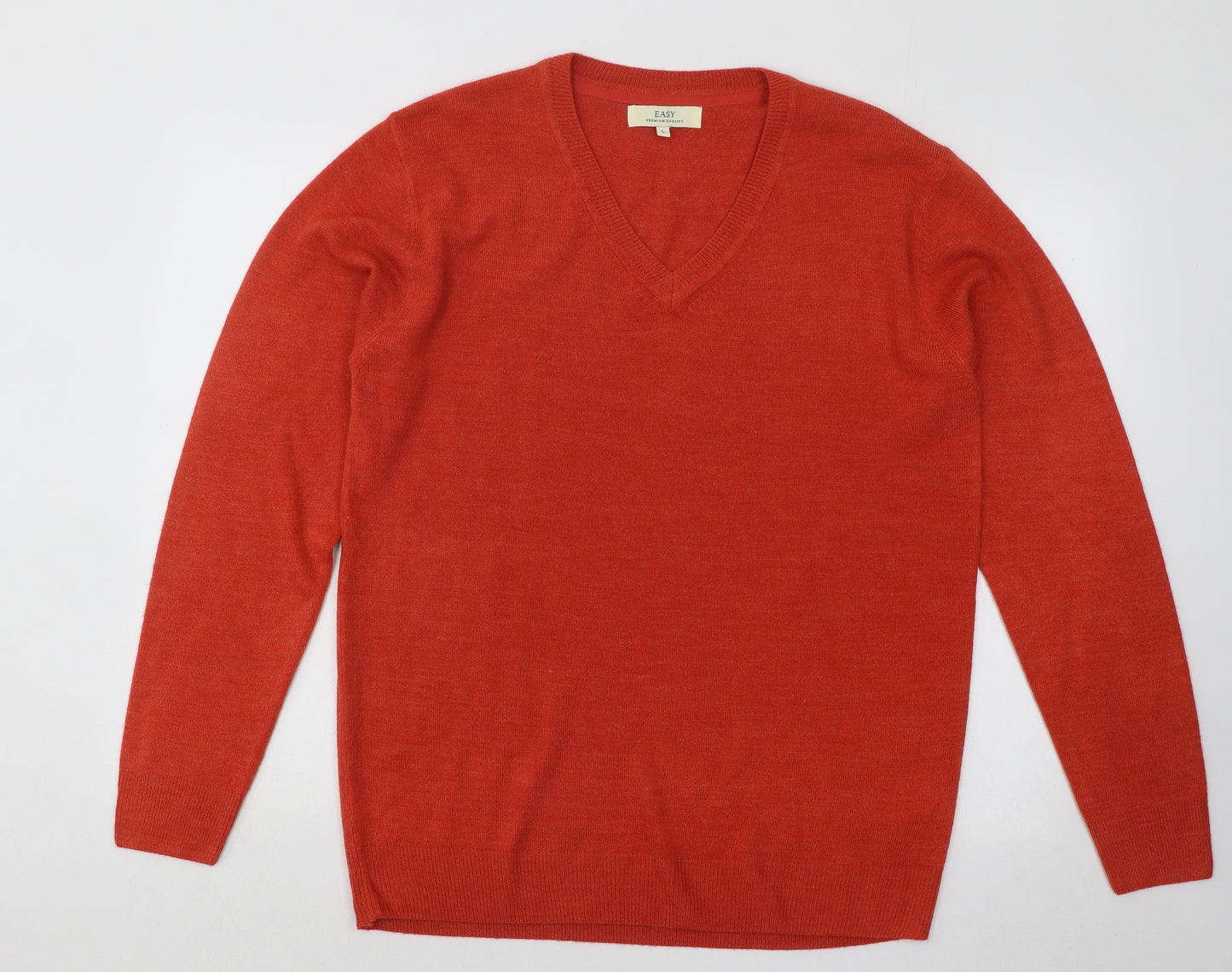 Easy Womens Orange V-Neck Acrylic Pullover Jumper Size L