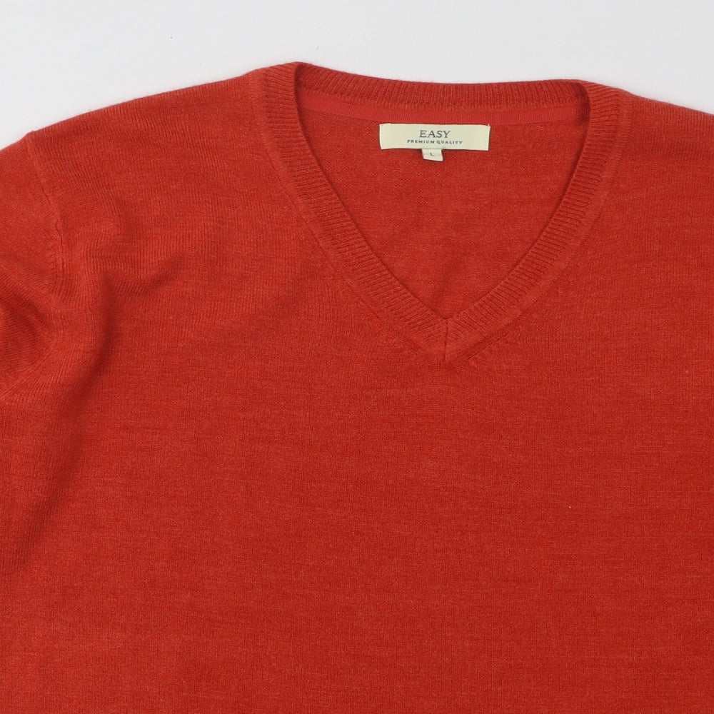 Easy Womens Orange V-Neck Acrylic Pullover Jumper Size L
