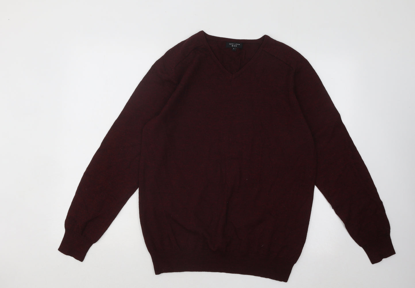New Look Mens Red V-Neck Acrylic Pullover Jumper Size L