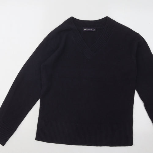 Marks and Spencer Womens Blue V-Neck Acrylic Pullover Jumper Size 8