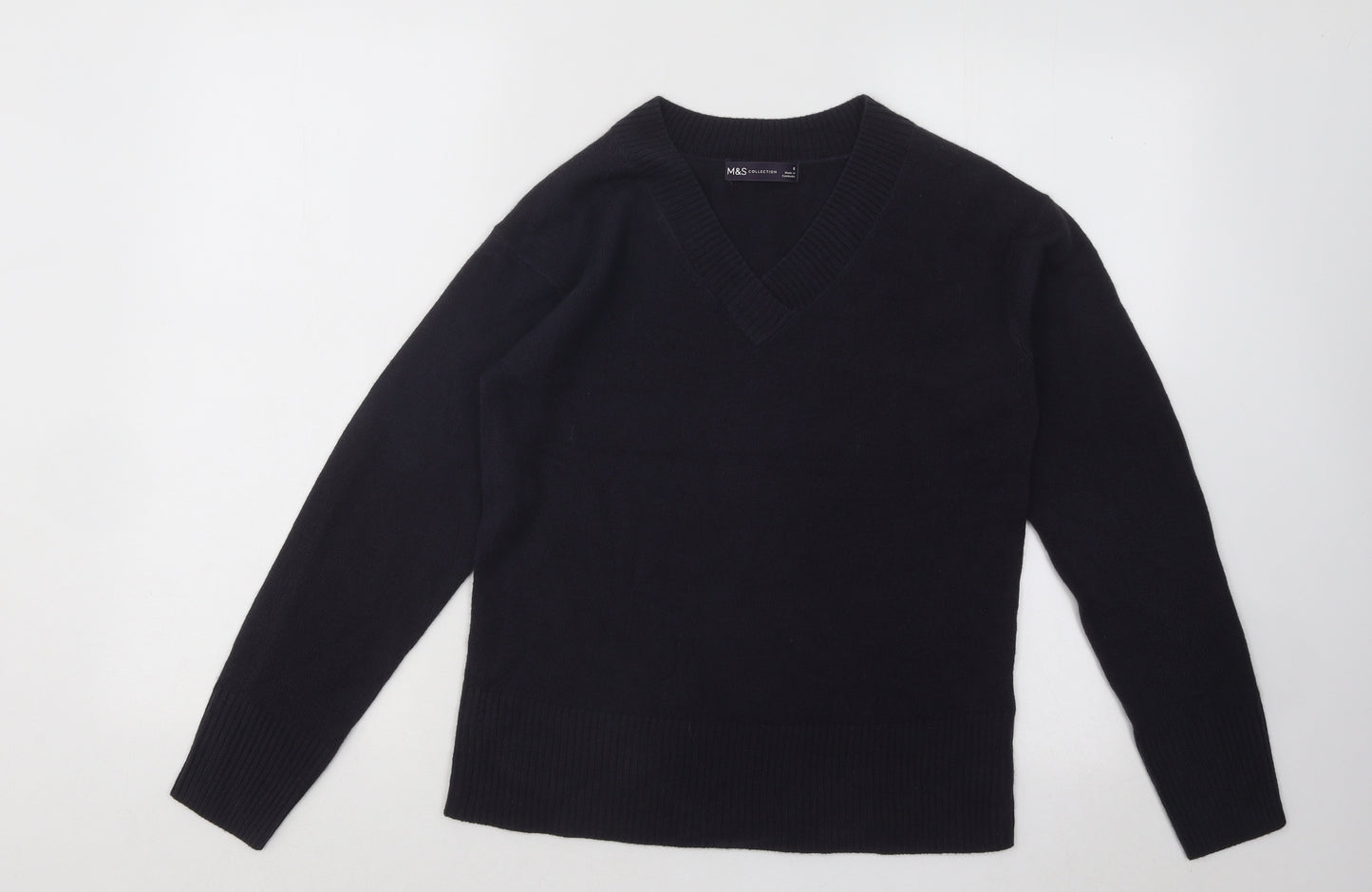 Marks and Spencer Womens Blue V-Neck Acrylic Pullover Jumper Size 8