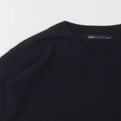 Marks and Spencer Womens Blue V-Neck Acrylic Pullover Jumper Size 8