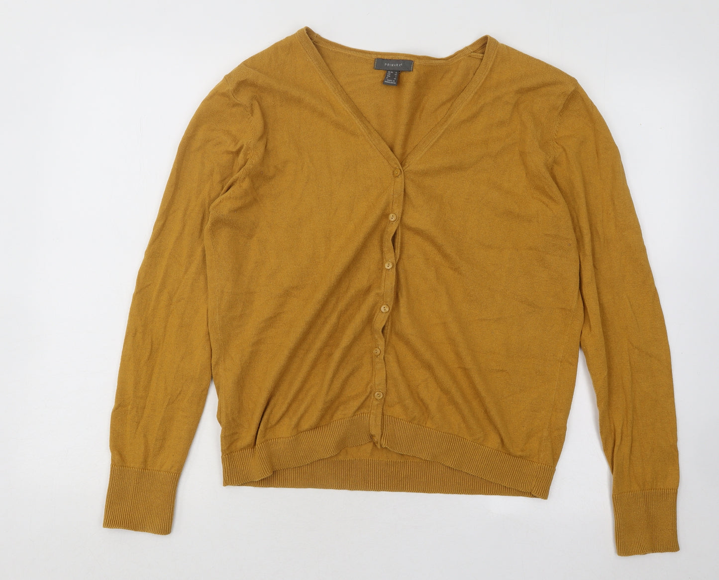Primark Womens Yellow V-Neck Cotton Cardigan Jumper Size 12