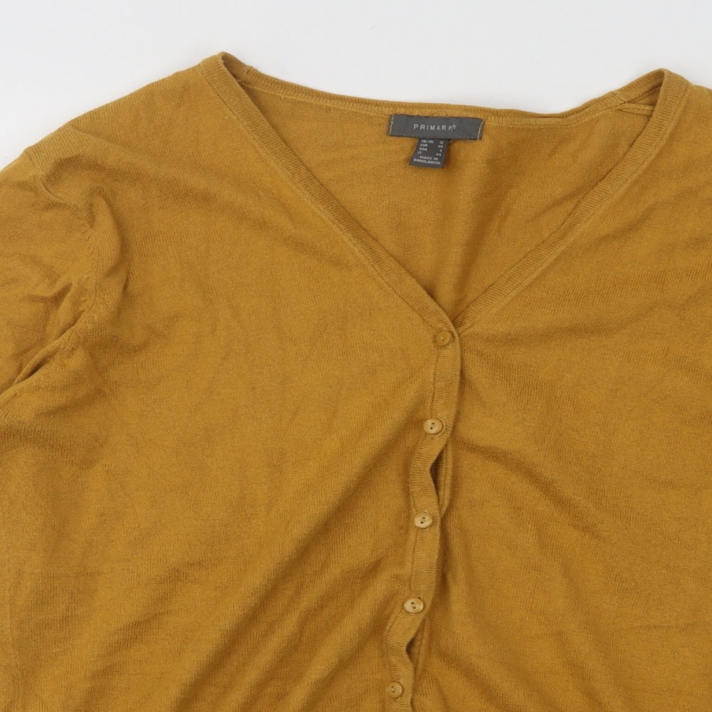 Primark Womens Yellow V-Neck Cotton Cardigan Jumper Size 12