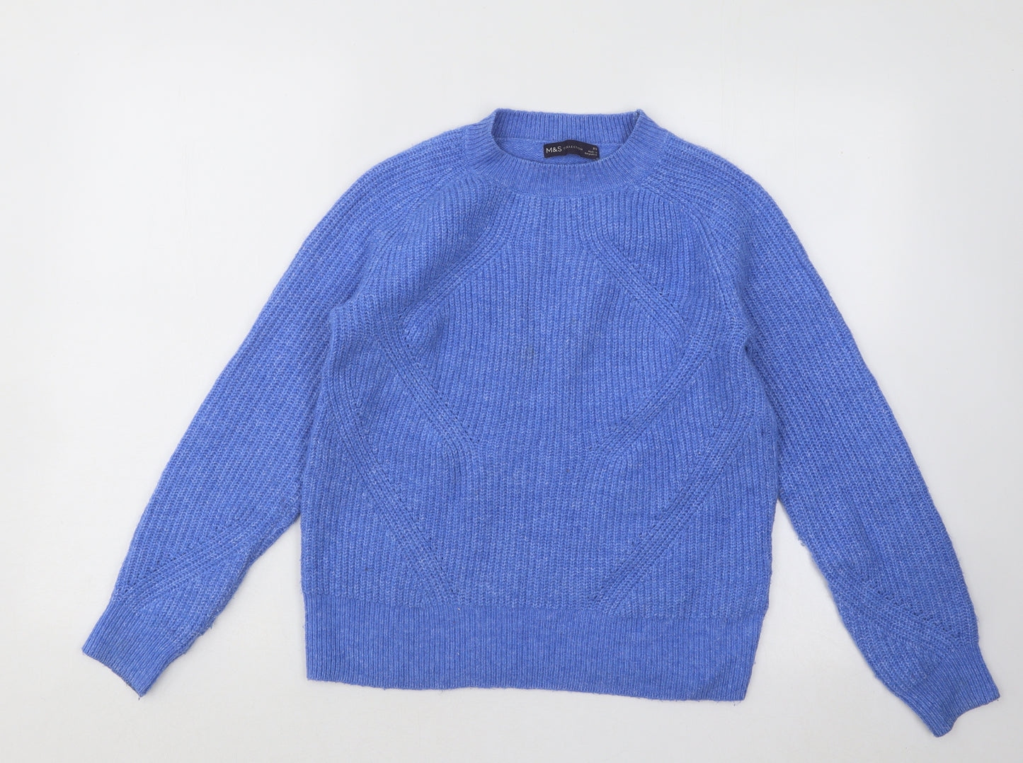 Marks and Spencer Womens Blue Round Neck Acrylic Pullover Jumper Size XS
