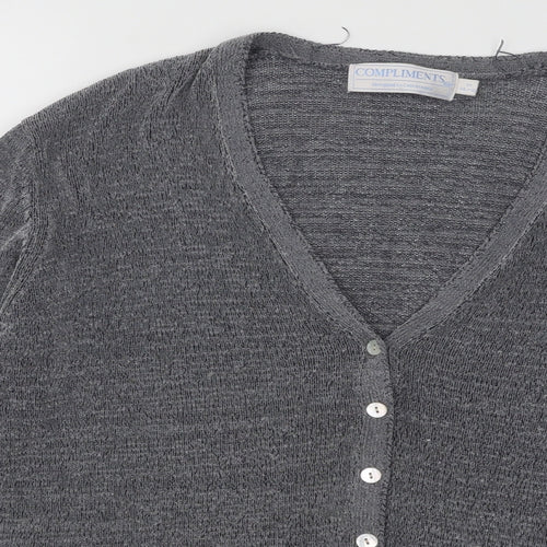 Compliments Womens Grey V-Neck Geometric Polyester Cardigan Jumper Size 14