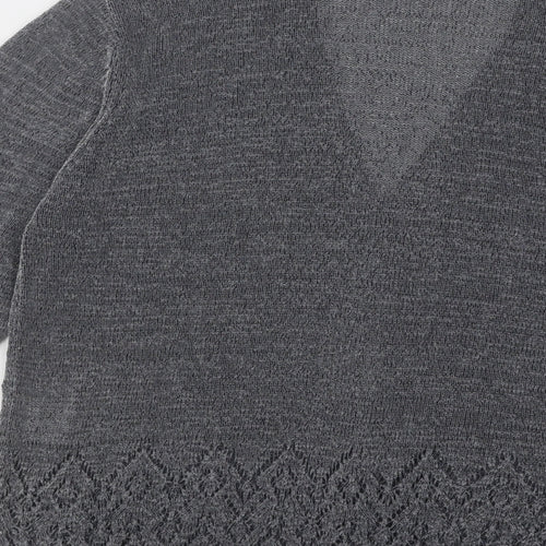 Compliments Womens Grey V-Neck Geometric Polyester Cardigan Jumper Size 14