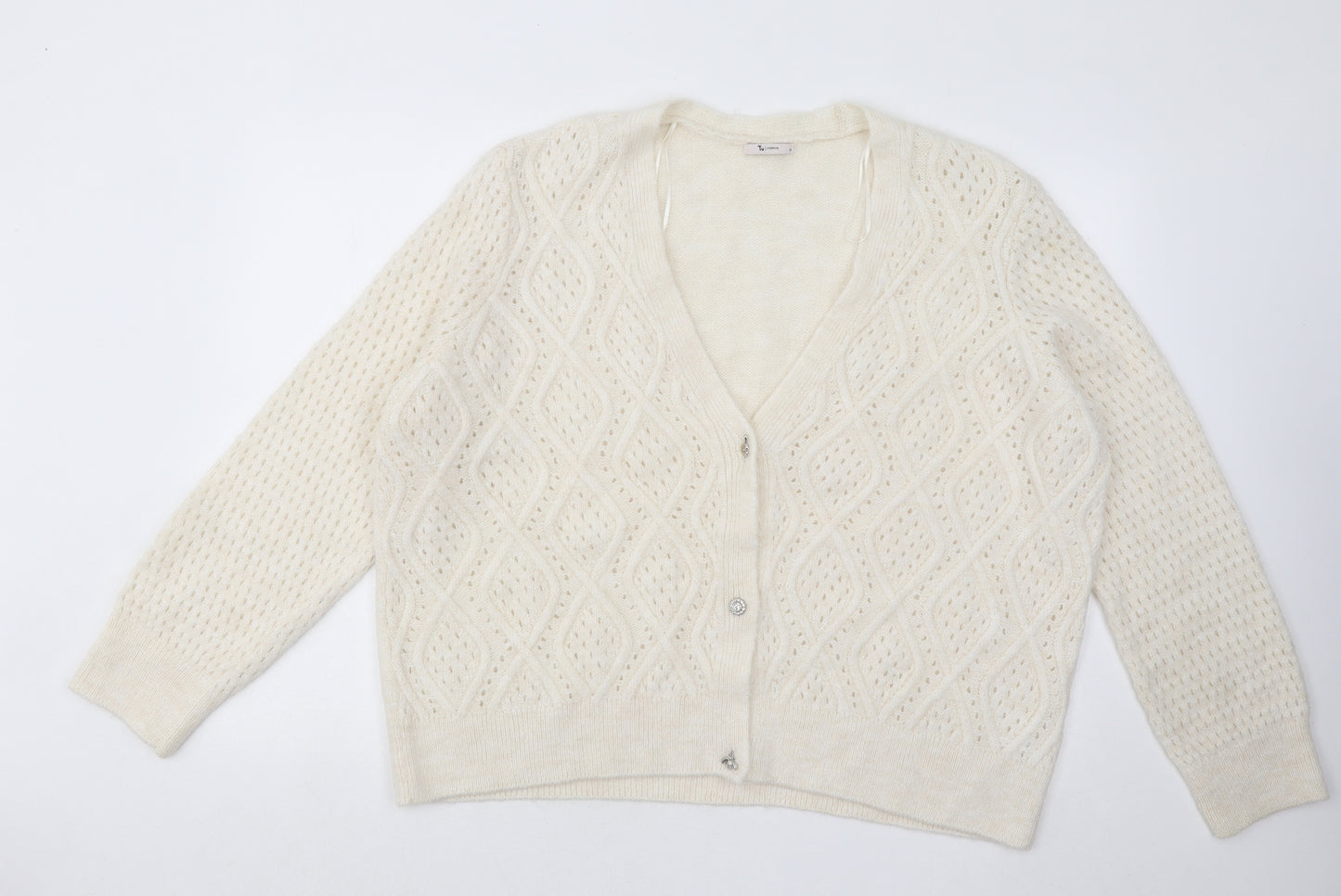 TU Womens Beige V-Neck Acrylic Cardigan Jumper Size 24