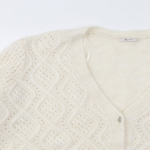 TU Womens Beige V-Neck Acrylic Cardigan Jumper Size 24