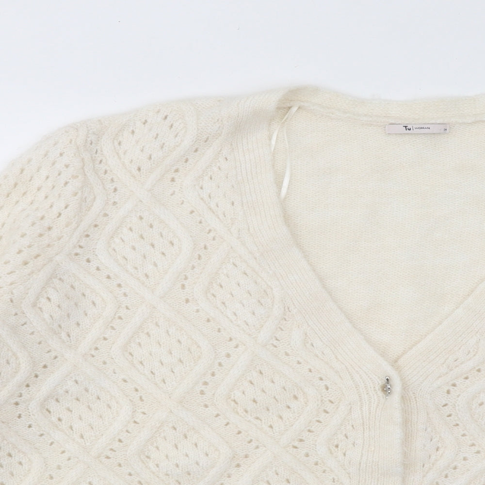 TU Womens Beige V-Neck Acrylic Cardigan Jumper Size 24