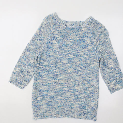 Alexera Womens Blue Boat Neck Geometric Acrylic Pullover Jumper Size S