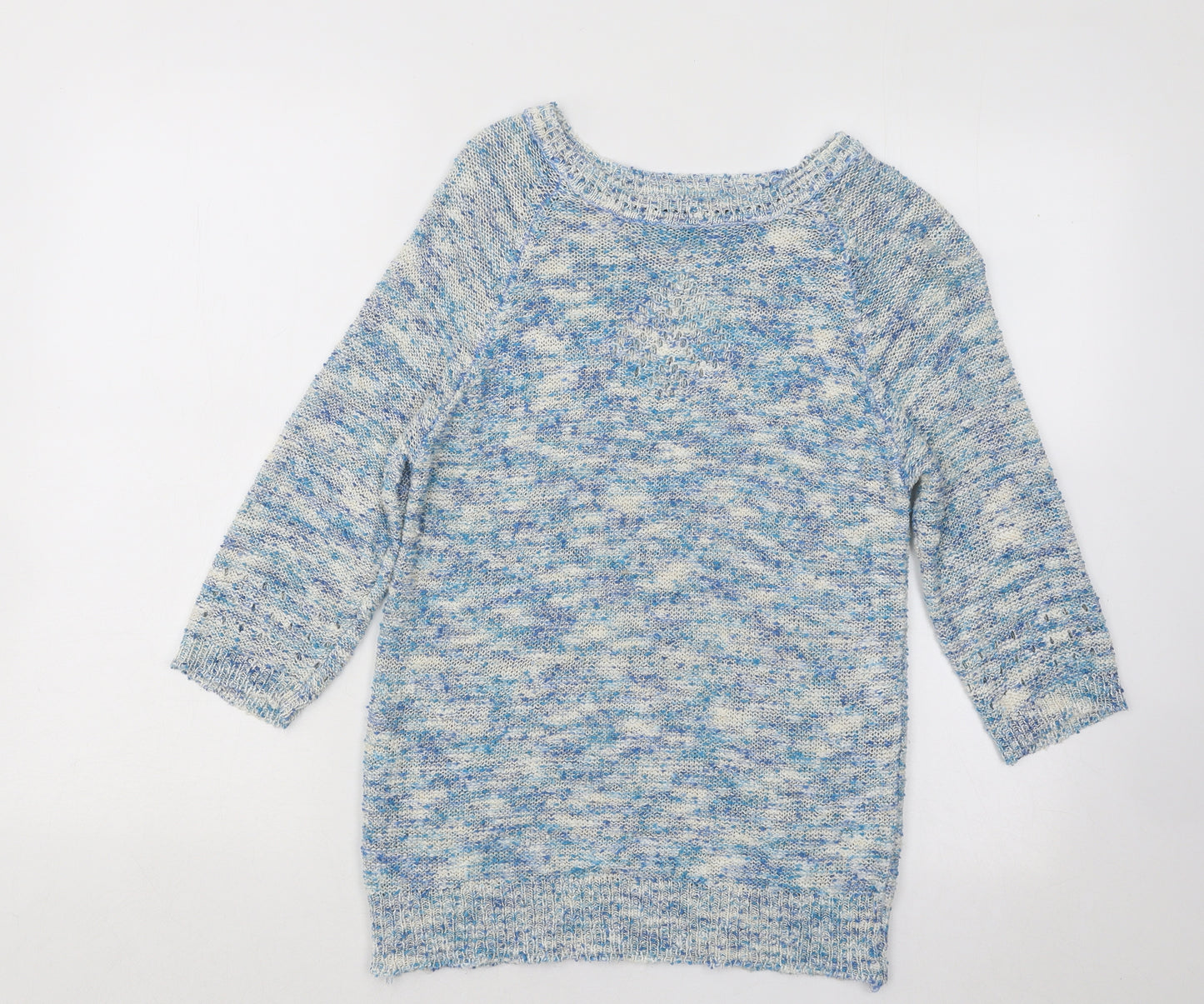 Alexera Womens Blue Boat Neck Geometric Acrylic Pullover Jumper Size S