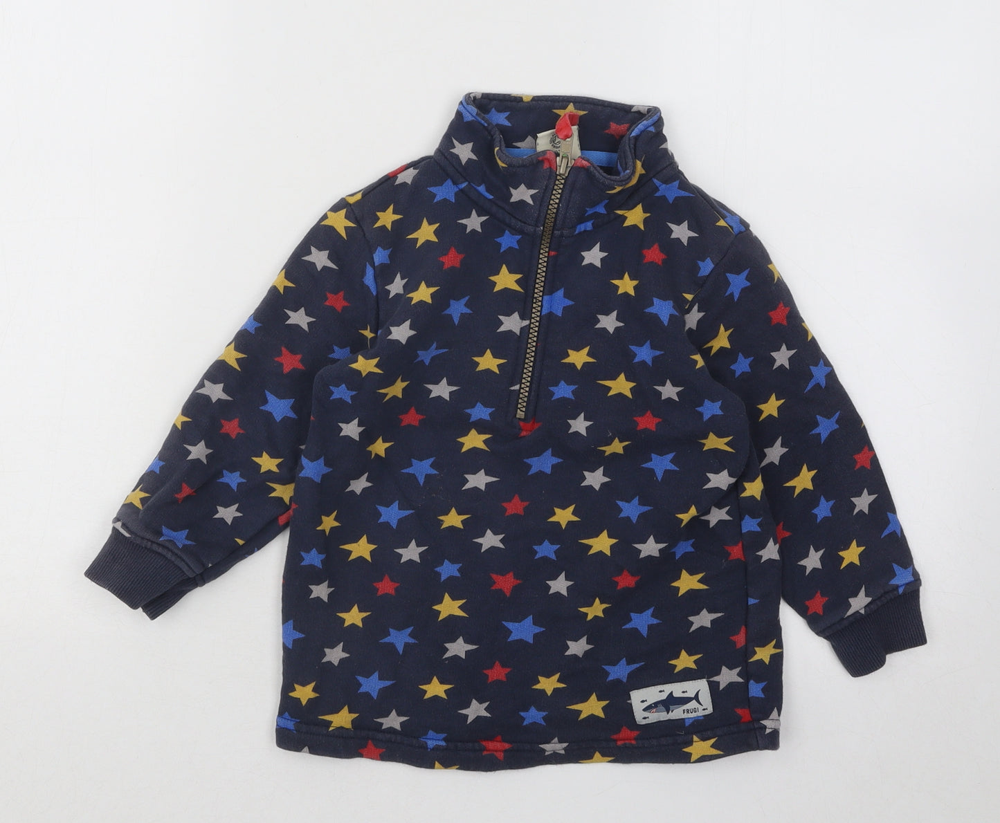 Frugi Boys Blue Geometric Cotton Pullover Sweatshirt Size 2-3 Years Zip - Stars