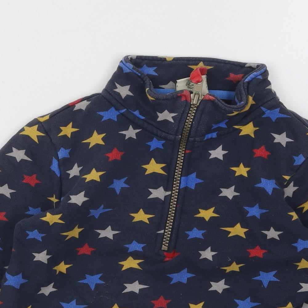 Frugi Boys Blue Geometric Cotton Pullover Sweatshirt Size 2-3 Years Zip - Stars