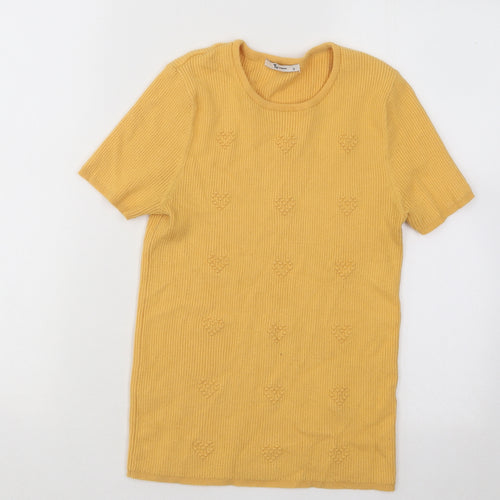 TU Womens Yellow Round Neck Geometric Viscose Pullover Jumper Size 12 - Ribbed