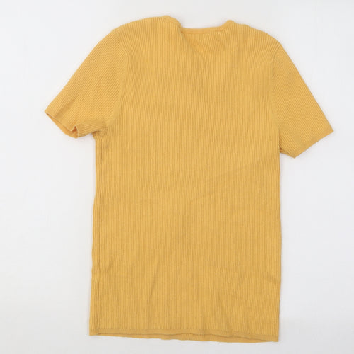 TU Womens Yellow Round Neck Geometric Viscose Pullover Jumper Size 12 - Ribbed