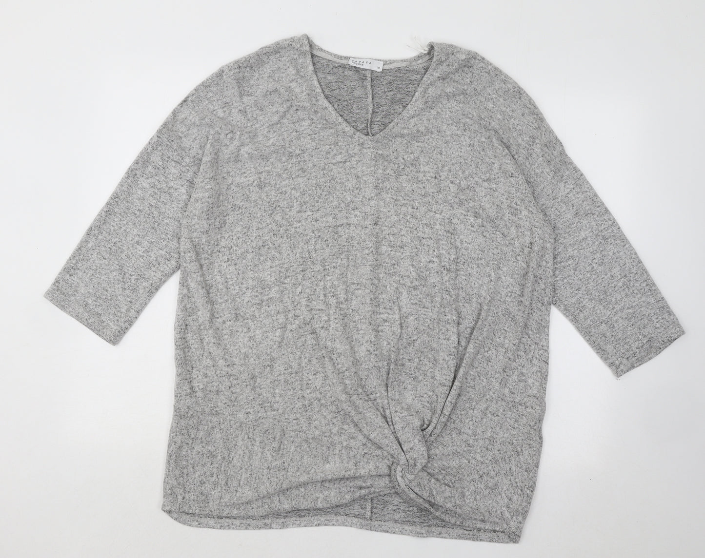 Papaya Womens Grey V-Neck Viscose Pullover Jumper Size 16