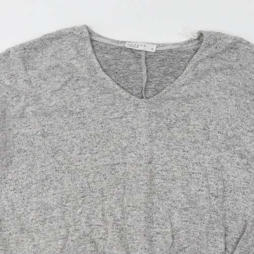 Papaya Womens Grey V-Neck Viscose Pullover Jumper Size 16