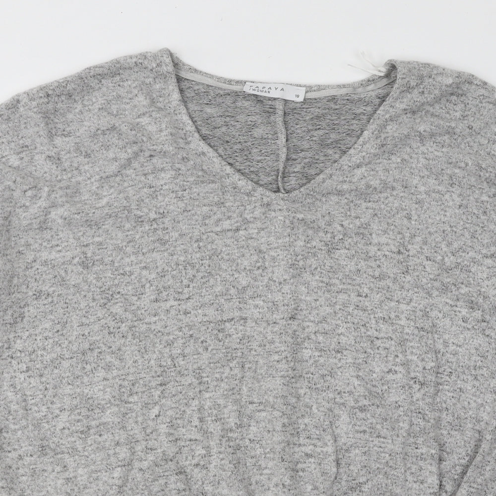 Papaya Womens Grey V-Neck Viscose Pullover Jumper Size 16