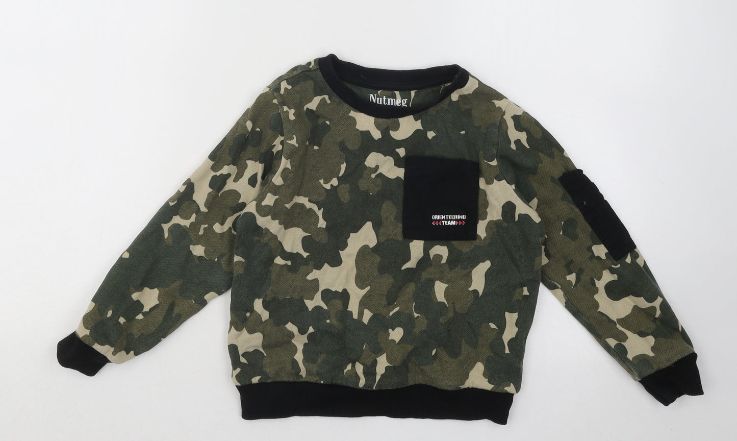 Nutmeg Boys Green Camouflage Cotton Pullover Sweatshirt Size 4-5 Years Pullover