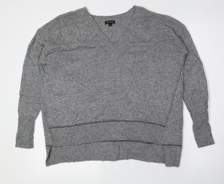 River Island Womens Grey V-Neck Viscose Pullover Jumper Size 8 - Elbow pads