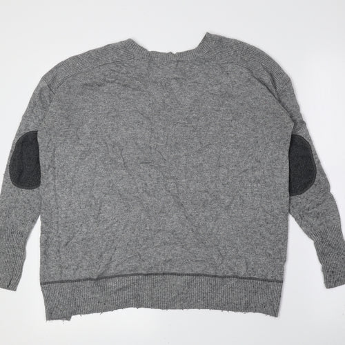 River Island Womens Grey V-Neck Viscose Pullover Jumper Size 8 - Elbow pads