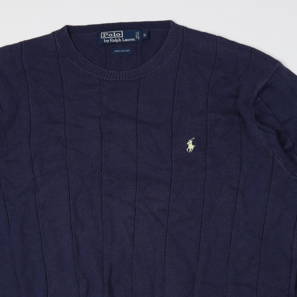 Polo by Ralph Lauren Mens Blue Round Neck Cotton Pullover Jumper Size S