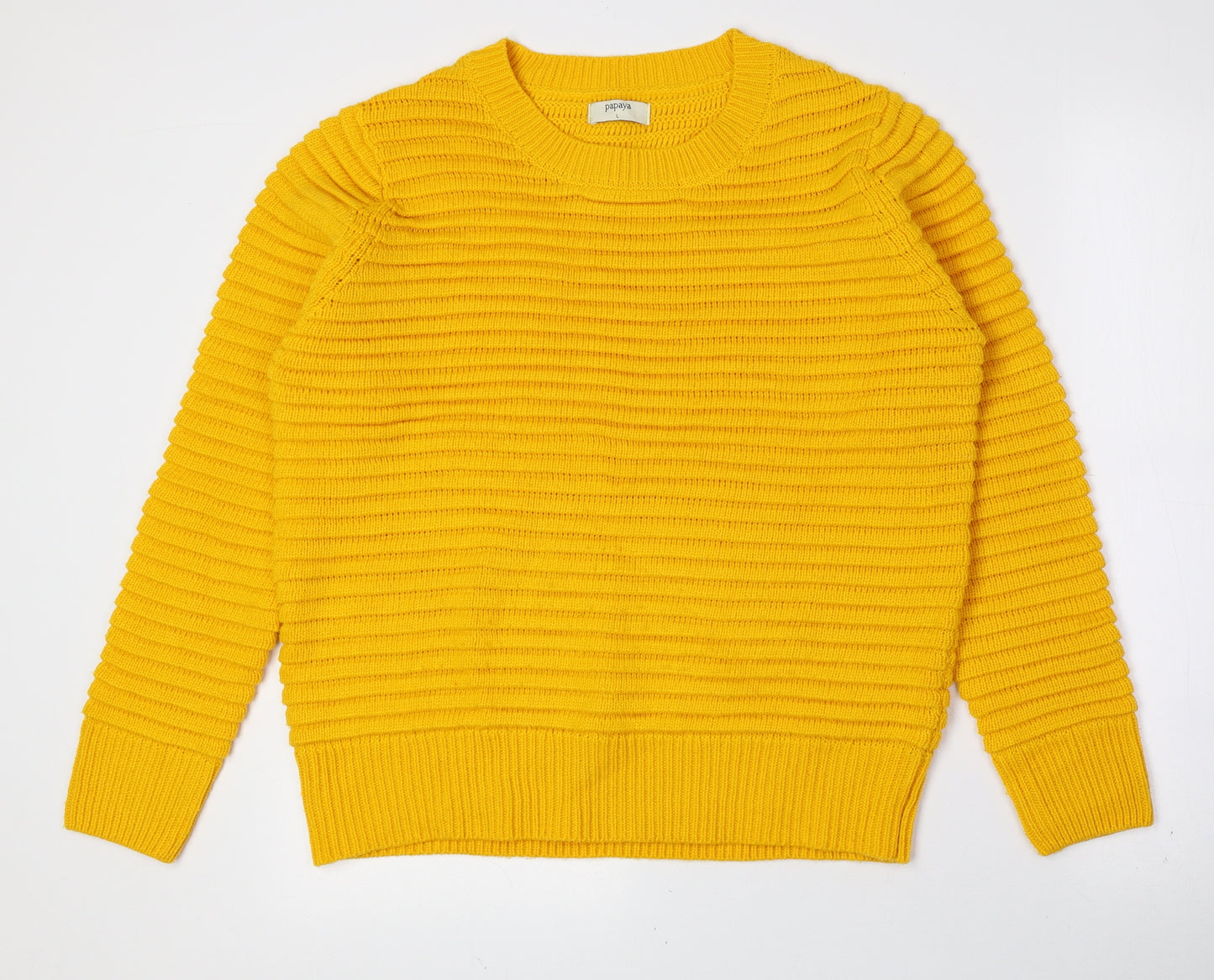 Papaya Womens Yellow Round Neck Polyester Pullover Jumper Size L