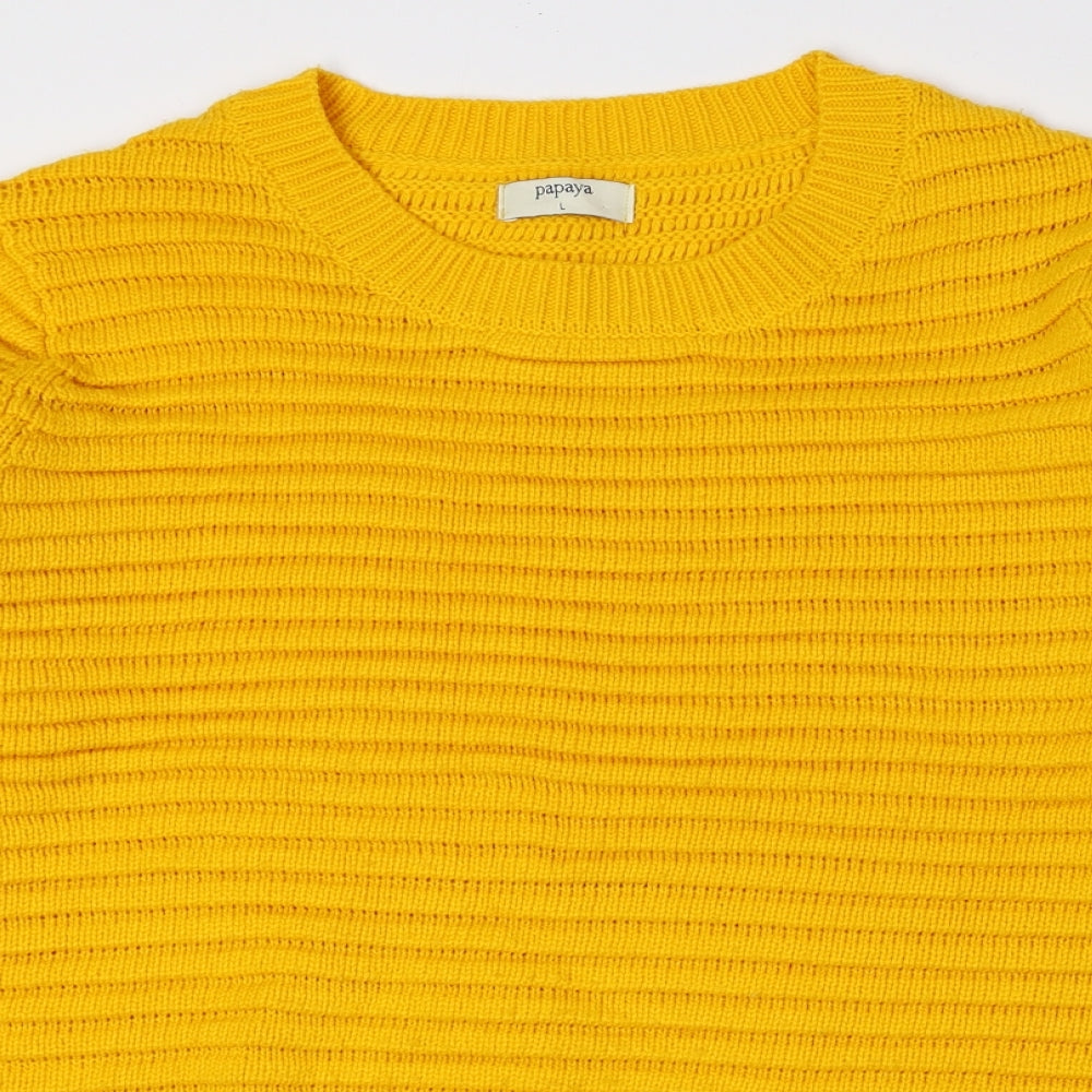 Papaya Womens Yellow Round Neck Polyester Pullover Jumper Size L
