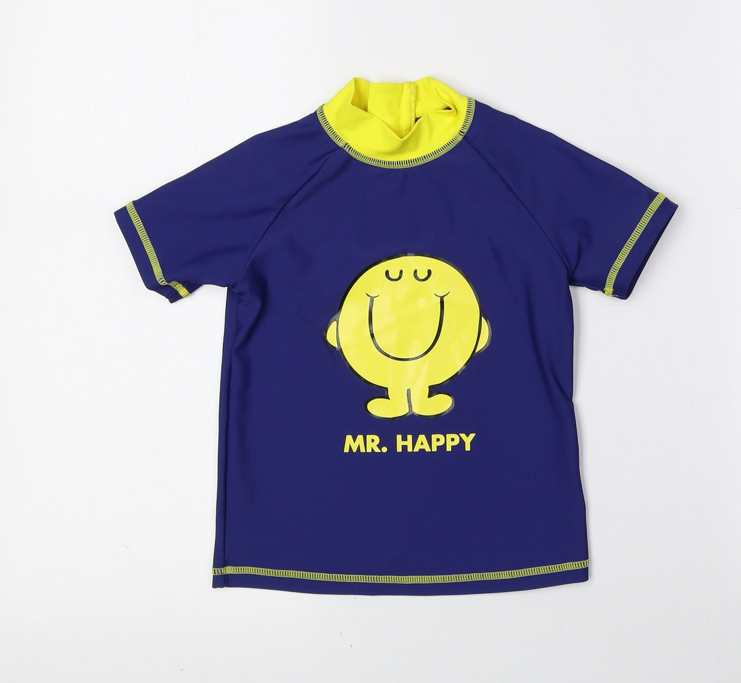 NEXT Boys Multicoloured Polyester Basic T-Shirt Size 2-3 Years High Neck Zip - Mr. Happy, Swimming Top