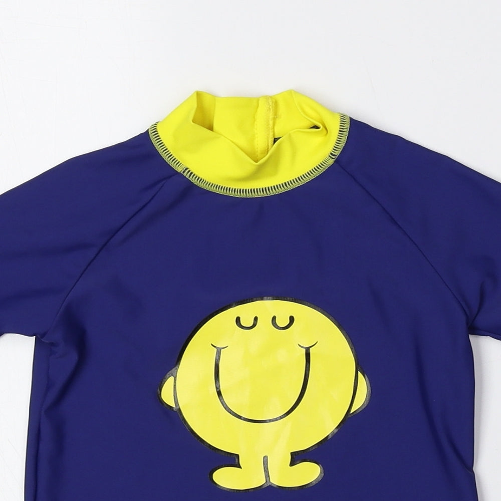 NEXT Boys Multicoloured Polyester Basic T-Shirt Size 2-3 Years High Neck Zip - Mr. Happy, Swimming Top